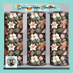 Skinny Tumbler Christmas Gingerbread Man Flowers Stainless-Steel 20oz Sublimated